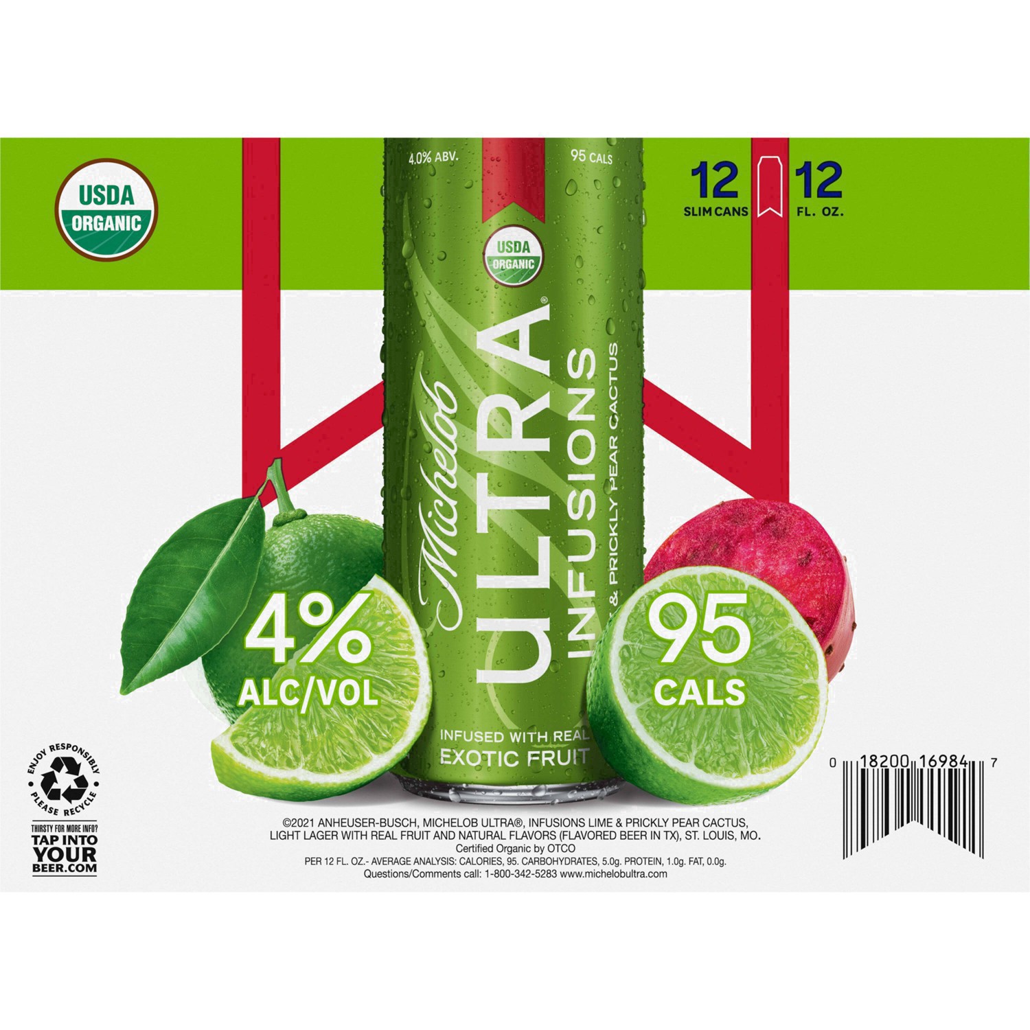 slide 23 of 99, Michelob Ultra Infusions Lime & Prickly Pear Cactus Light Beer, 4% ABV, 12 ct; 12 fl oz