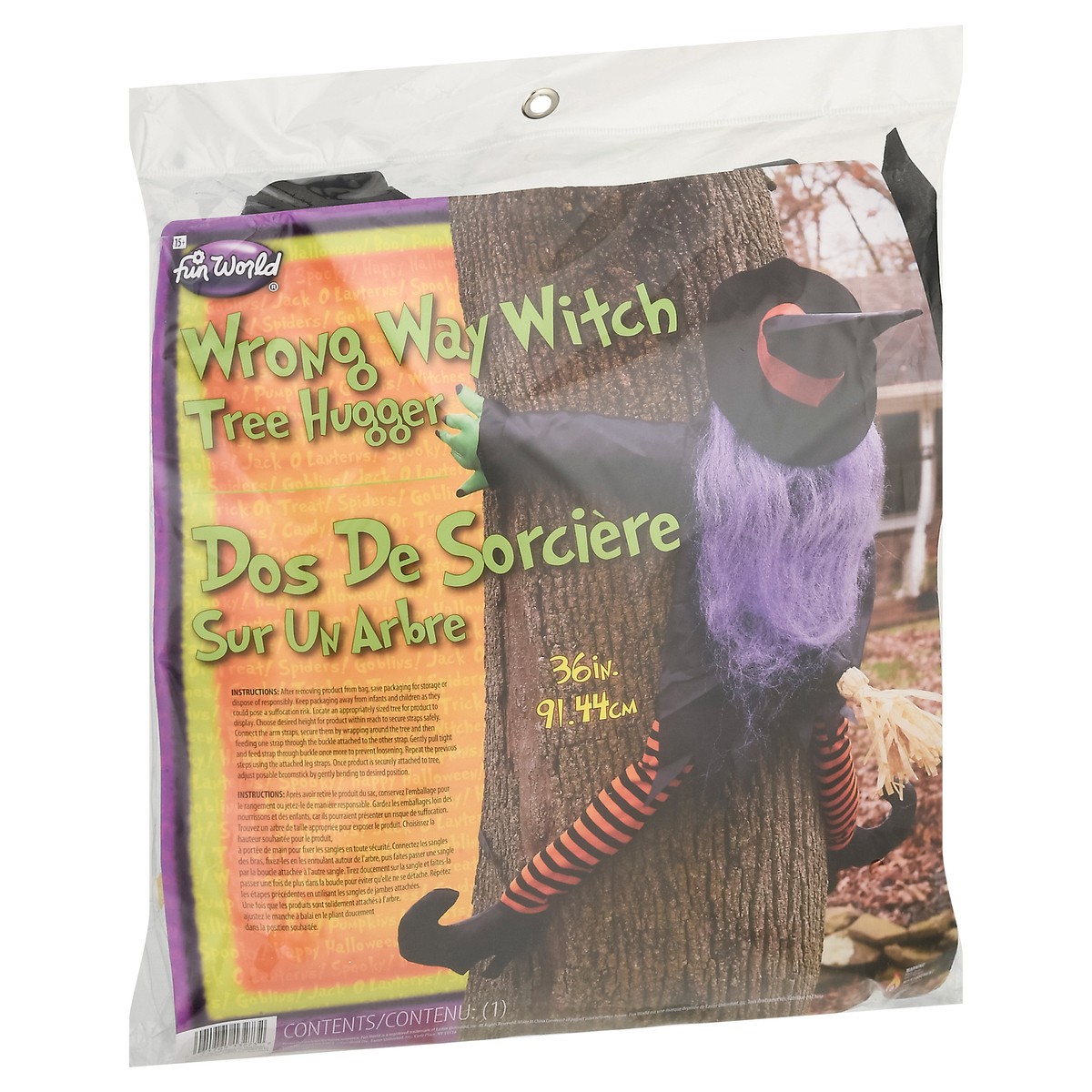 slide 4 of 9, Fun World 36" Wrong Way Witch Tree Hugger Decor, 1 ct
