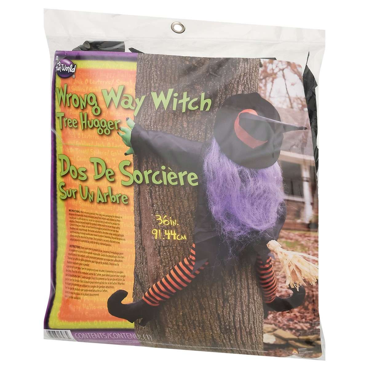 slide 3 of 9, Fun World 36" Wrong Way Witch Tree Hugger Decor, 1 ct