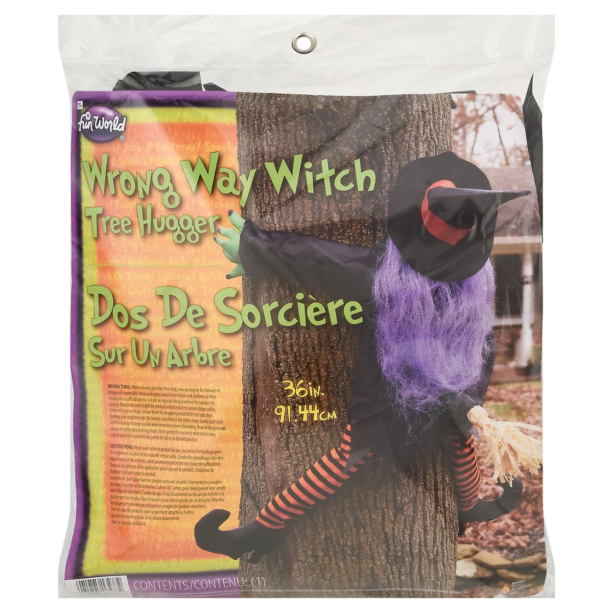 slide 1 of 9, Fun World 36" Wrong Way Witch Tree Hugger Decor, 1 ct