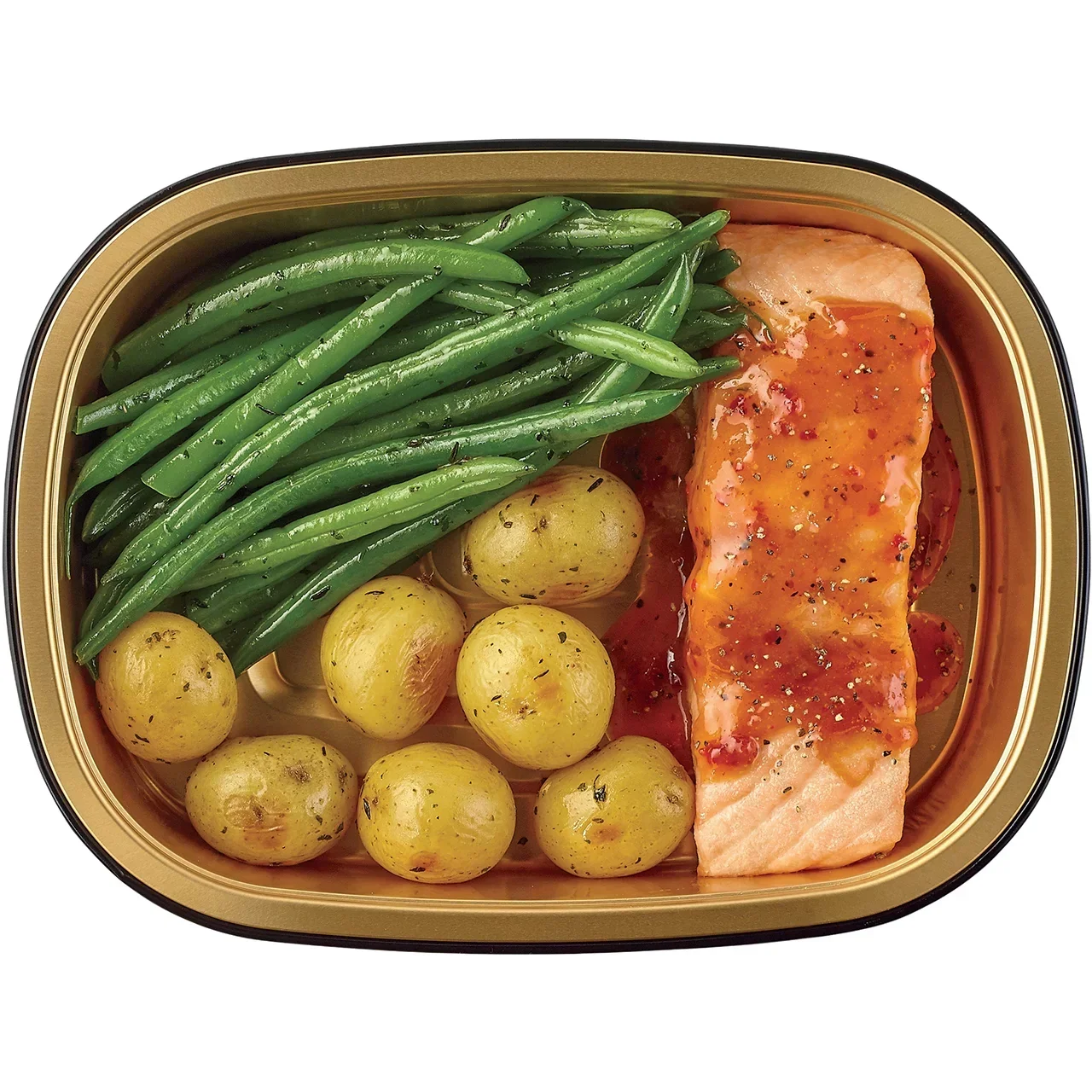 slide 1 of 1, Meal Simple by H-E-B Honey Garlic Salmon, Green Beans & Potatoes, 1 lb