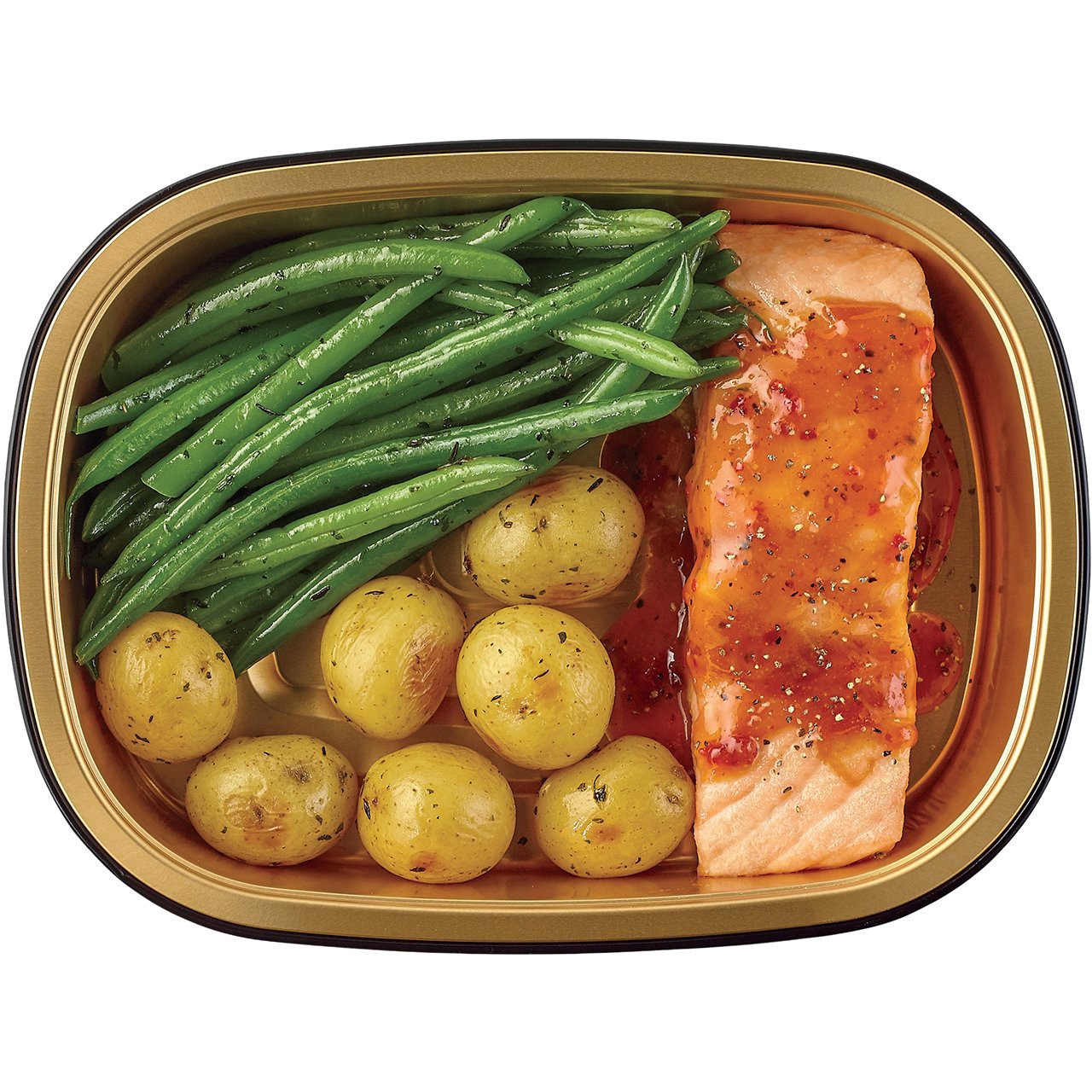 slide 1 of 1, H-E-B Meal Simple Honey Garlic Salmon With Green Beans and Fingerling Potatoes, 1 lb