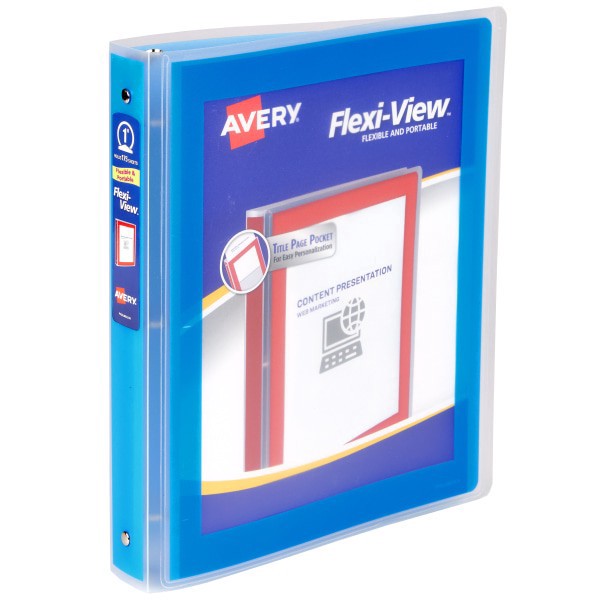 slide 1 of 9, Avery Flexi-View 3 Ring Binder, 1"" Round Rings, Blue, 1 Binder, 1 ct