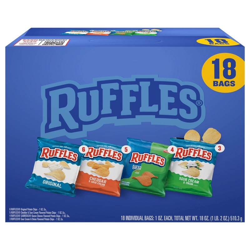 slide 1 of 1, Ruffles Potato Chips Variety Pack 1 Oz, 18 Count, 18 ct