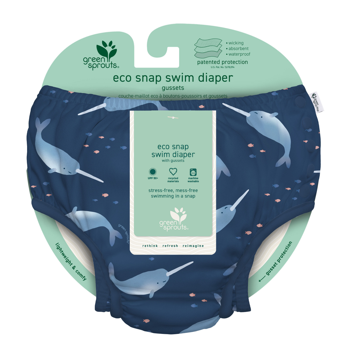 slide 3 of 3, Green Sprouts Eco Snap Reusable Swim Diaper, Boys, Assorted Designs, 12mo, 12 mo