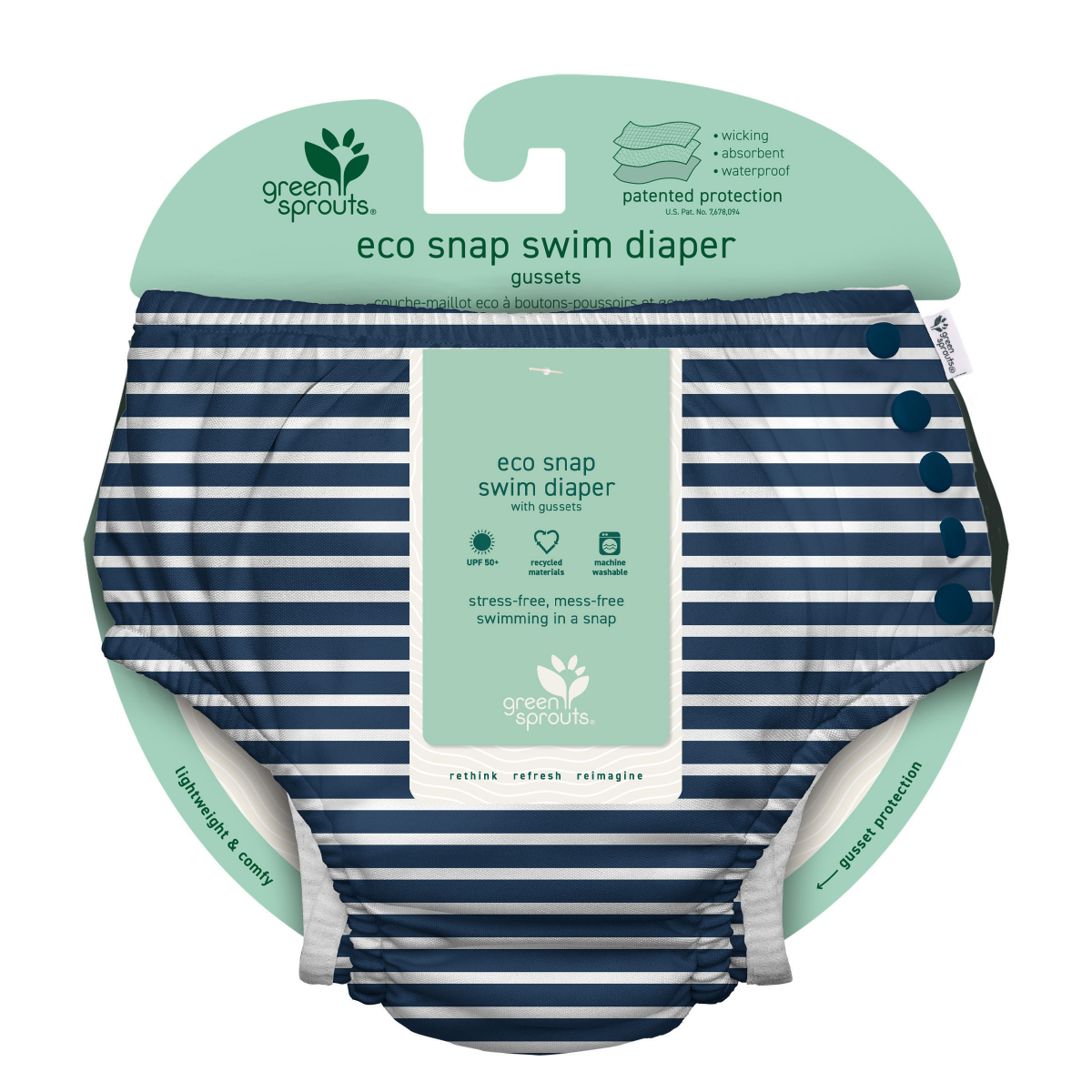 slide 2 of 3, Green Sprouts Eco Snap Reusable Swim Diaper, Boys, Assorted Designs, 12mo, 12 mo