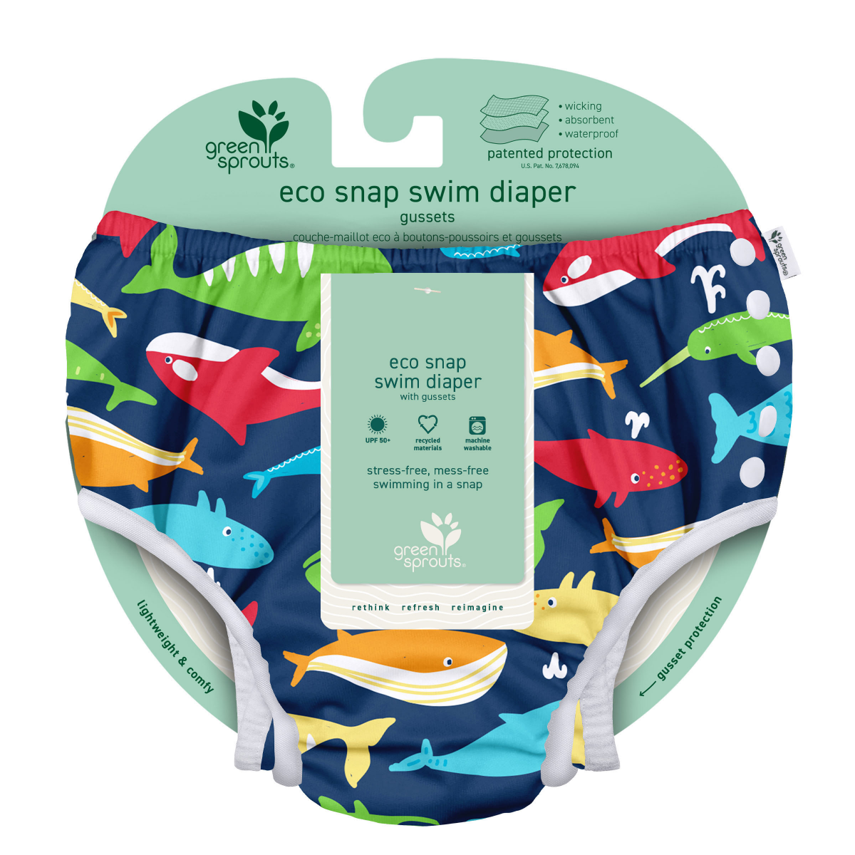 slide 1 of 3, Green Sprouts Eco Snap Reusable Swim Diaper, Boys, Assorted Designs, 12mo, 12 mo