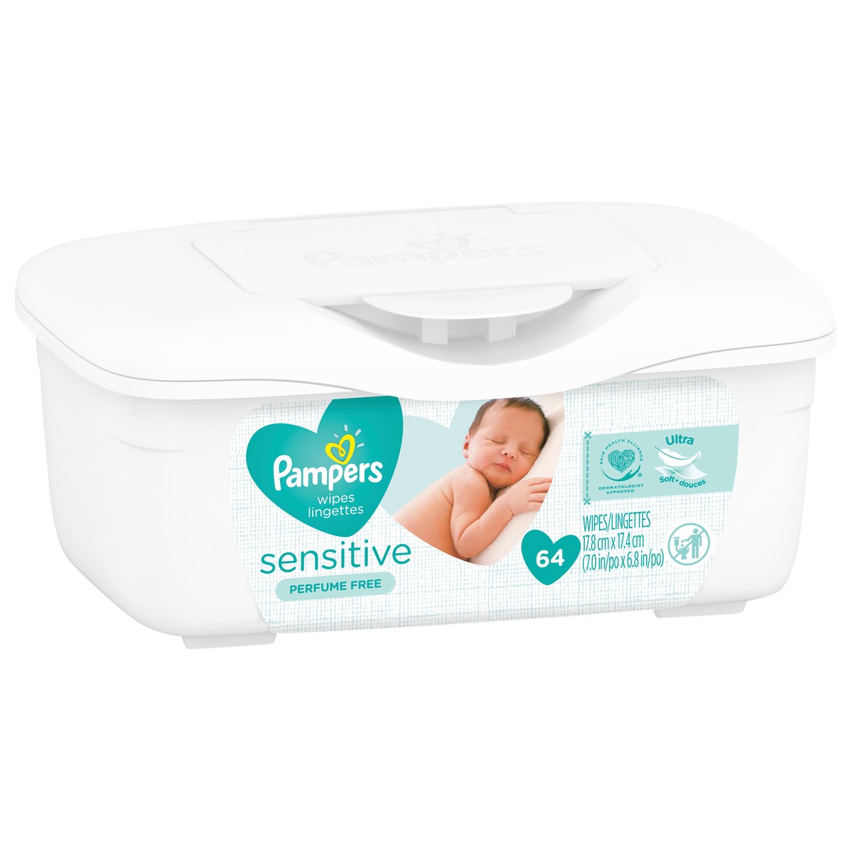 slide 2 of 4, Pampers Baby Wipes Sensitive Perfume Free Tub 64 Count, 64 ct