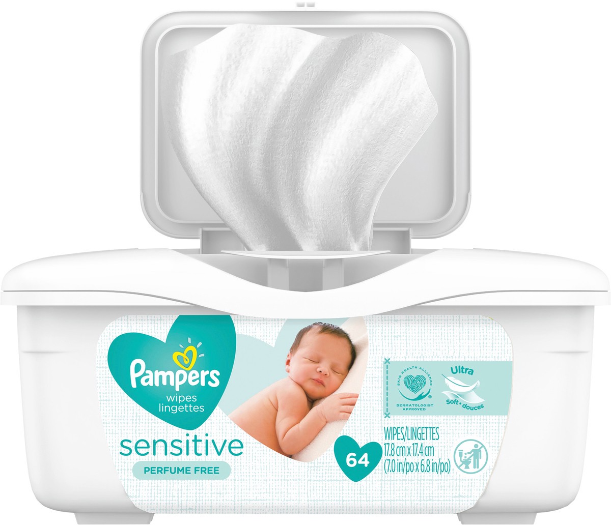 slide 4 of 4, Pampers Baby Wipes Sensitive Perfume Free Tub 64 Count, 64 ct
