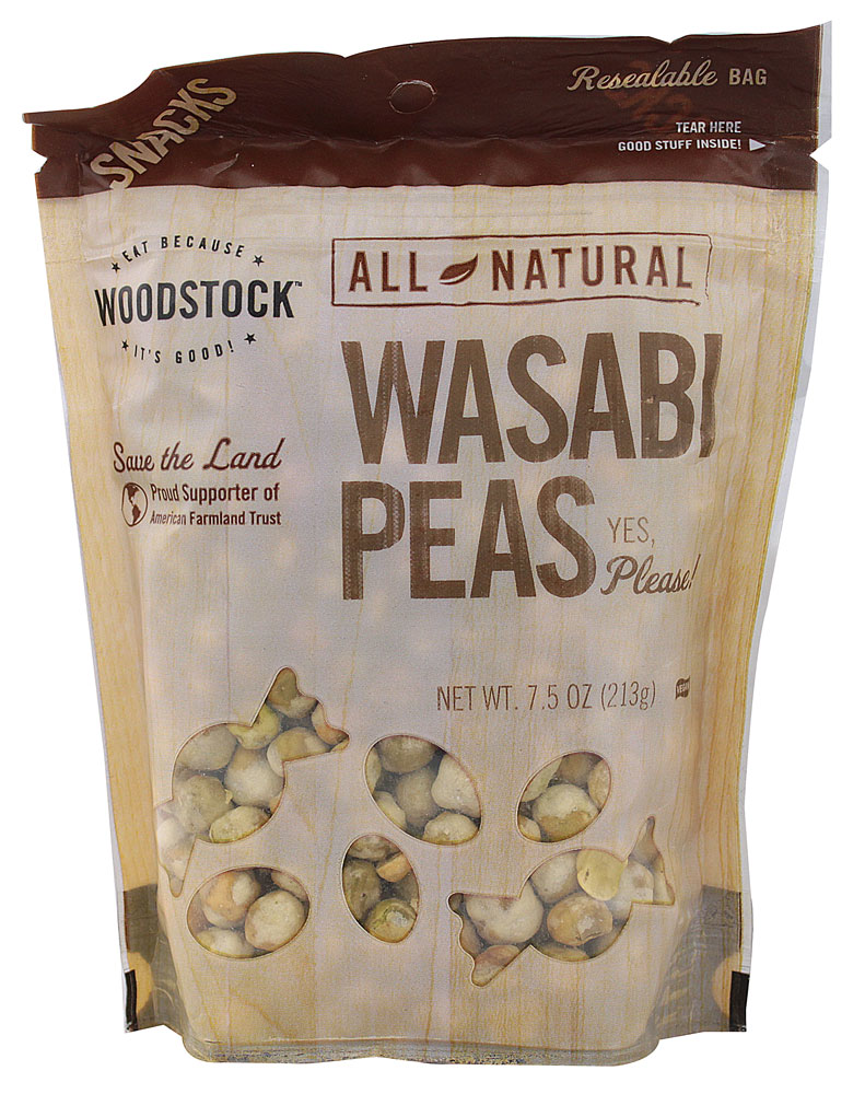 slide 1 of 2, Woodstock Snacks, All Natural, Peas, Wasabi, 8 oz