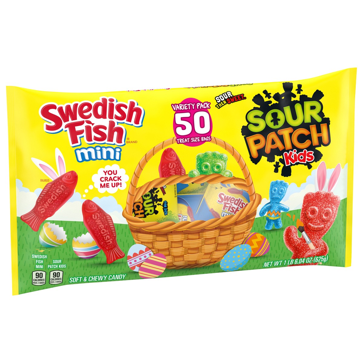 slide 8 of 9, Sour Patch/Swedish Fish Red SOUR PATCH KIDS and SWEDISH FISH Mini Soft & Chewy Easter Candy Variety Pack, 50 Snack Packs, 22.05 oz