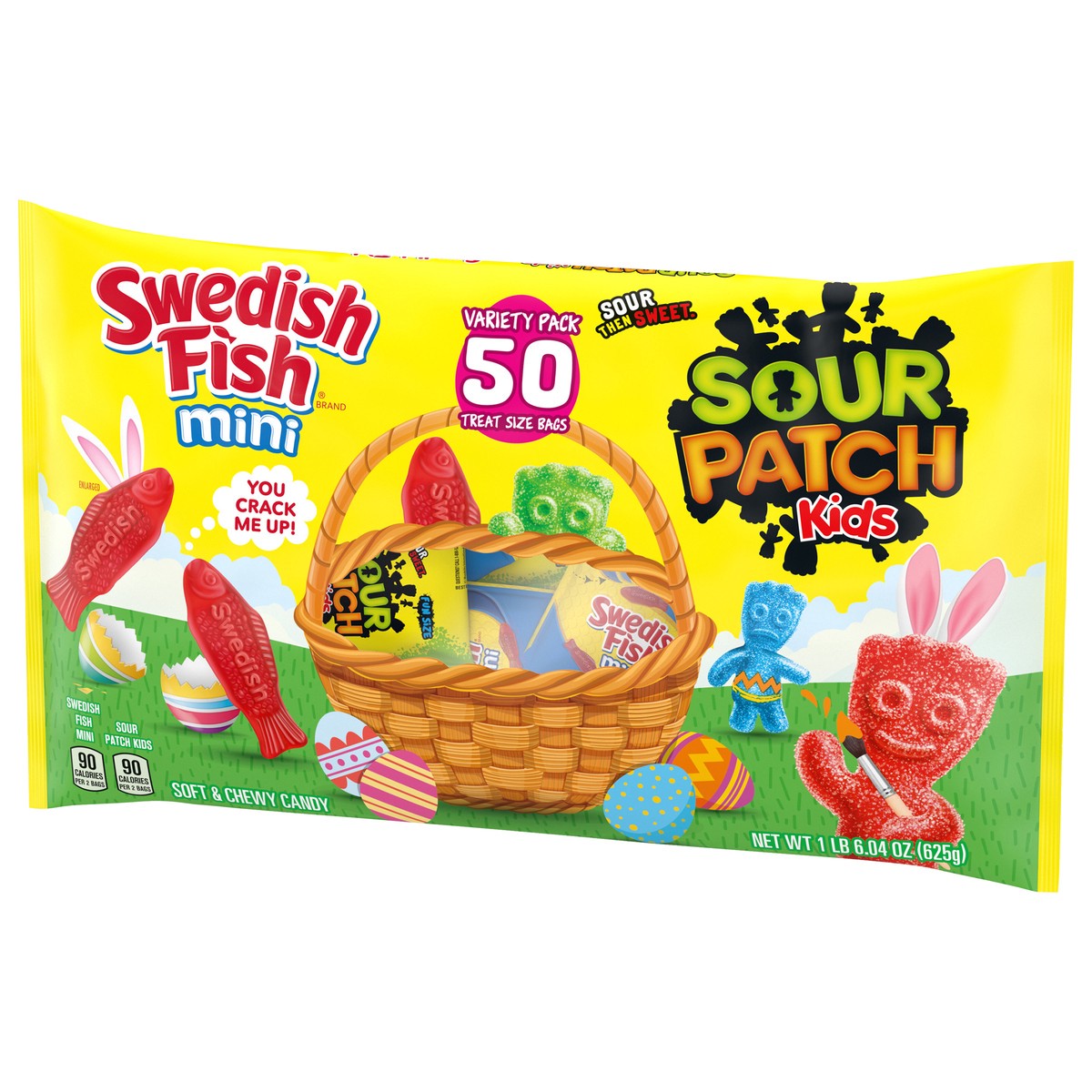 slide 9 of 9, Sour Patch/Swedish Fish Red SOUR PATCH KIDS and SWEDISH FISH Mini Soft & Chewy Easter Candy Variety Pack, 50 Snack Packs, 22.05 oz