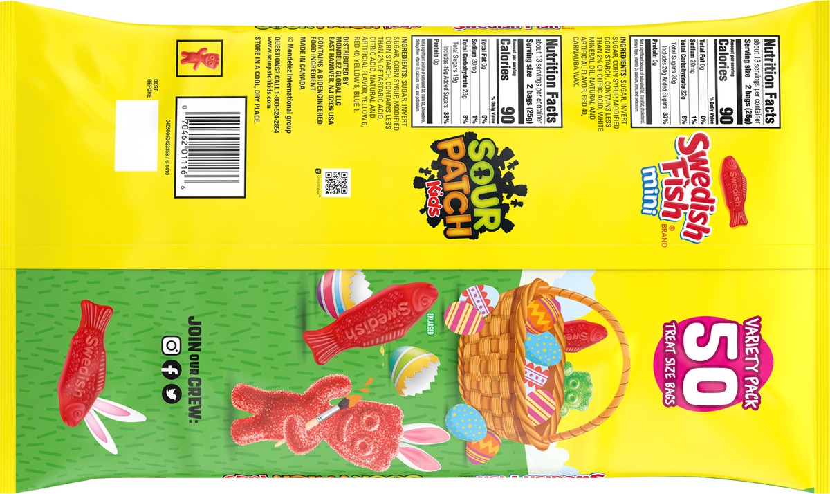 slide 2 of 9, Sour Patch/Swedish Fish Red SOUR PATCH KIDS and SWEDISH FISH Mini Soft & Chewy Easter Candy Variety Pack, 50 Snack Packs, 22.05 oz