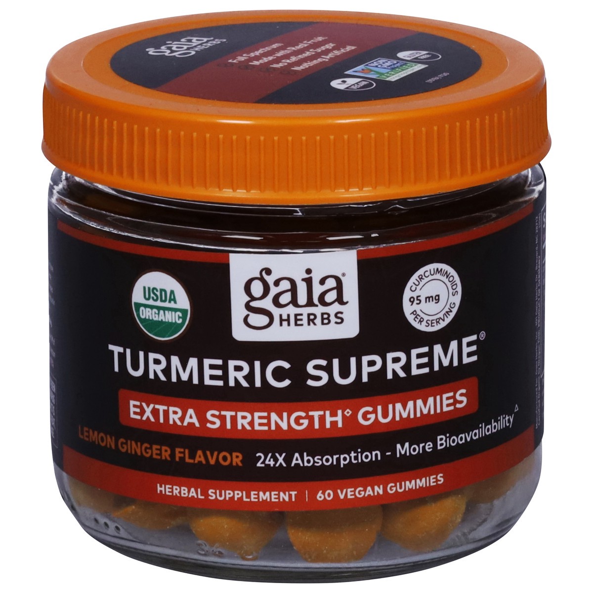 slide 2 of 14, Gaia Herbs Extra Strength Lemon Ginger Flavor Turmeric Supreme 60 Vegan Gummies, 60 ct