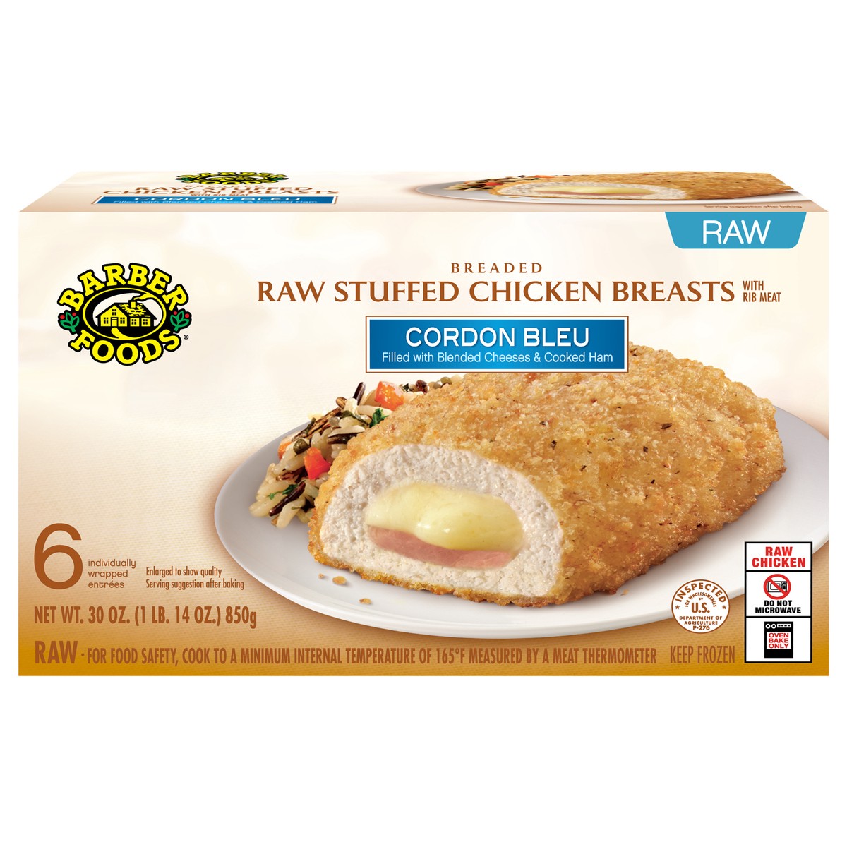 slide 11 of 11, Barber Foods Stuffed Chicken Breasts Cordon Bleu, 6 Count, 850.49 g