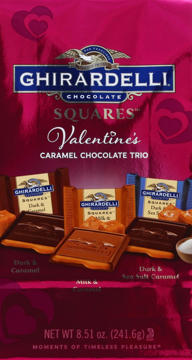 slide 4 of 4, Ghirardelli Chocolate Trio, Valentine's Caramel, Squares, 8.51 oz