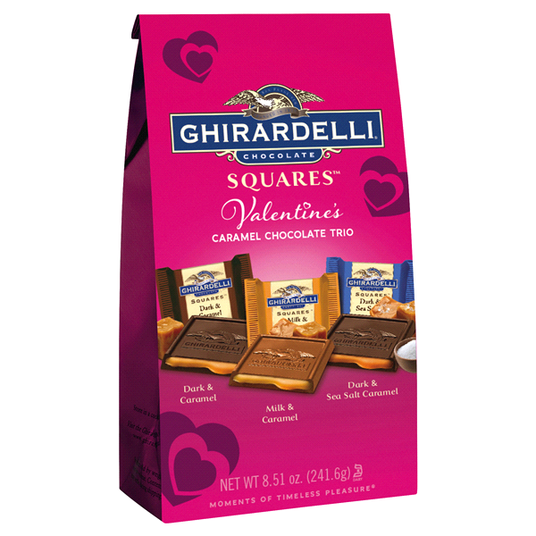 slide 1 of 4, Ghirardelli Chocolate Trio, Valentine's Caramel, Squares, 8.51 oz