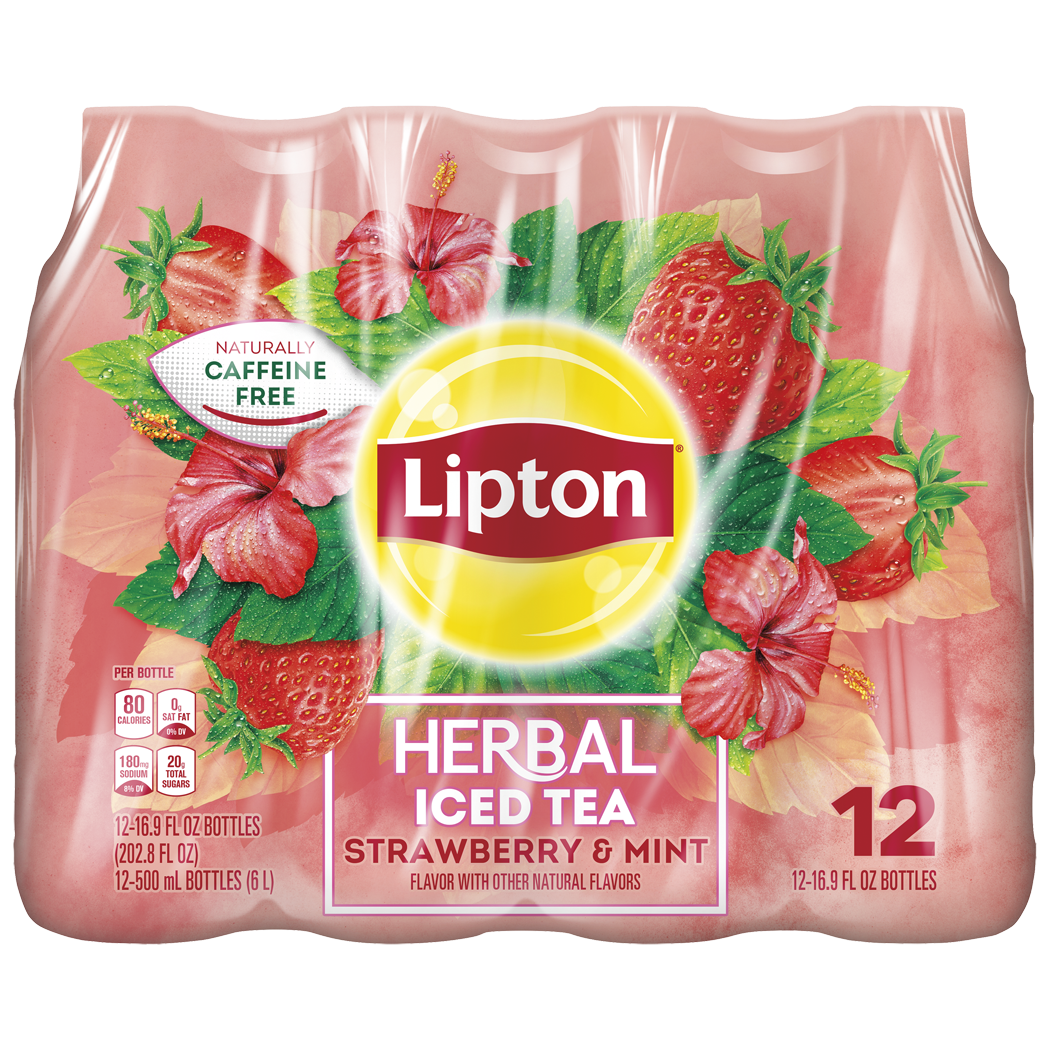 slide 1 of 9, Lipton Herbal Iced Tea Strawberry & Mint Flavor 16.9 Fluid Ounce - 202.8 oz, 202.8 oz