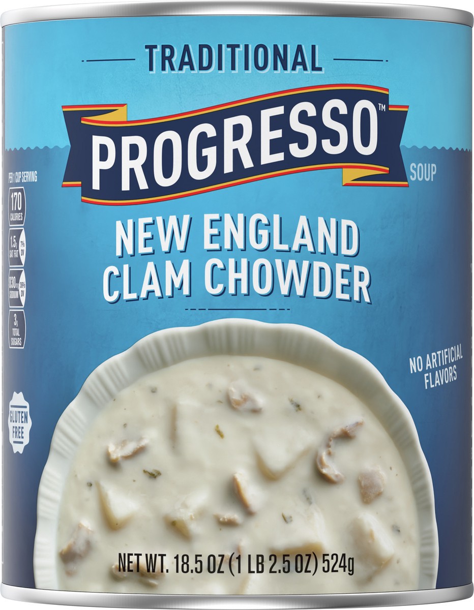 slide 5 of 12, Progresso New England Clam Chowder Soup, Traditional Canned Soup, Gluten Free, 18.5 oz, 18.5 oz