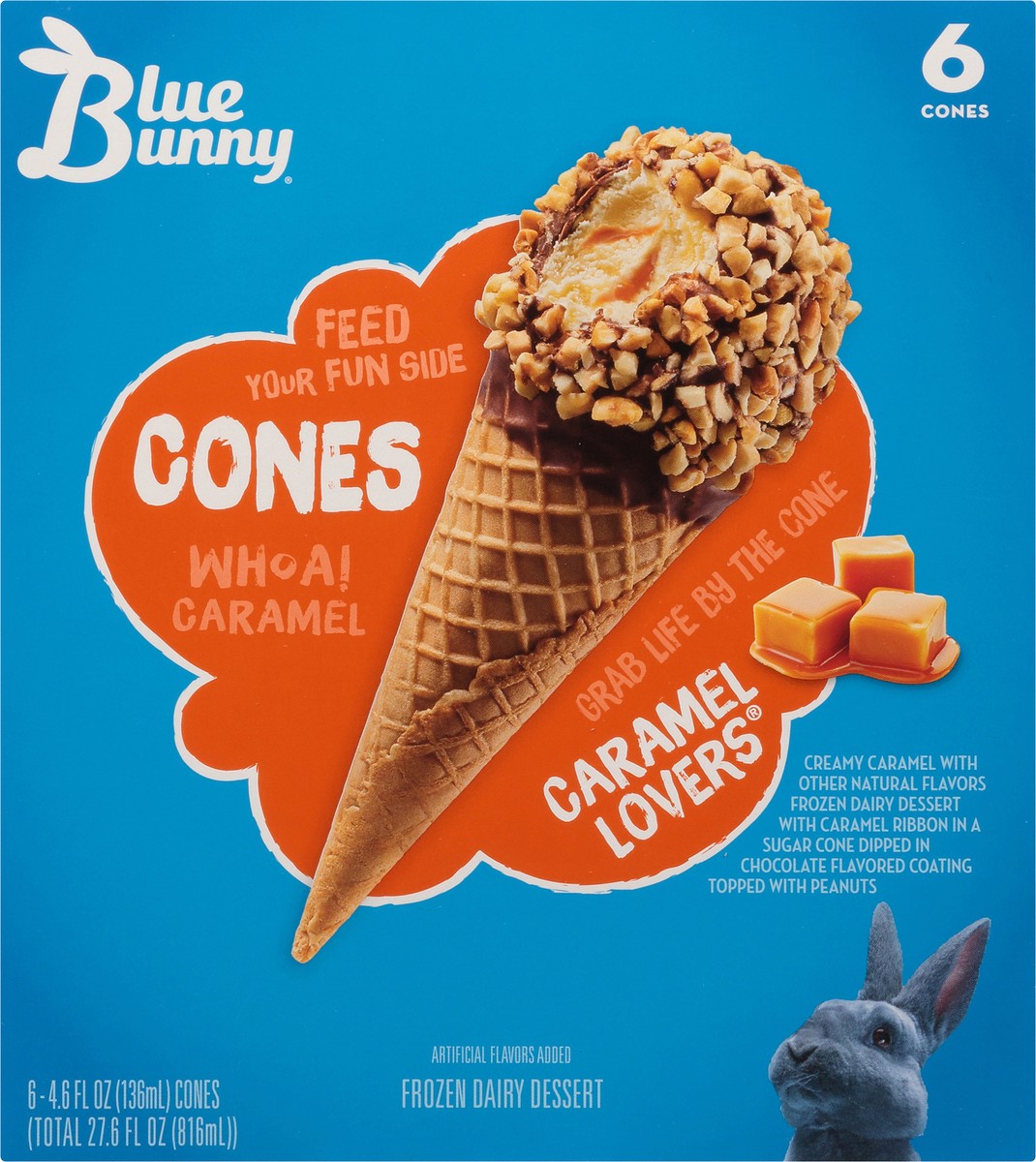 slide 3 of 12, Blue Bunny 6 Pack Caramel Lovers Frozen Dairy Dessert Cones 6 ea, 6 ct