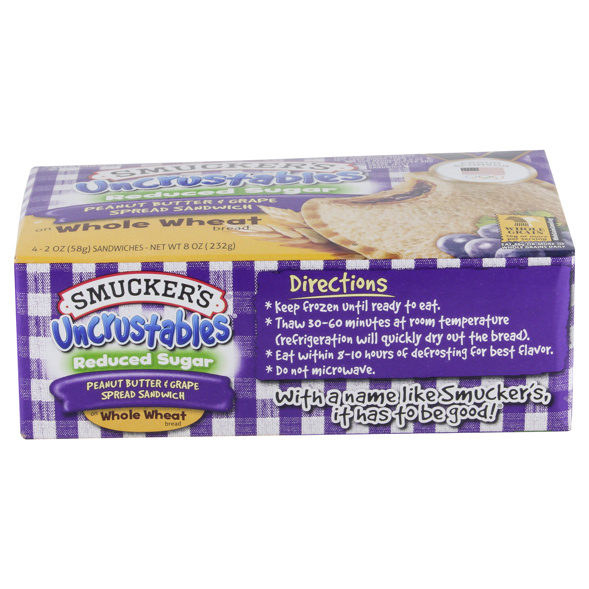 slide 10 of 26, Smucker's Uncrustables Frozen Whole Wheat Peanut Butter & Grape Jelly Sandwiches - 8oz/4ct, 