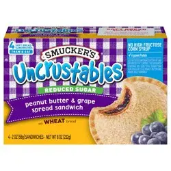 Smucker's Uncrustables Reduced Sugar Peanut Butter & Grape Spread Sandwich On Wheat Bread Pack 4 ea