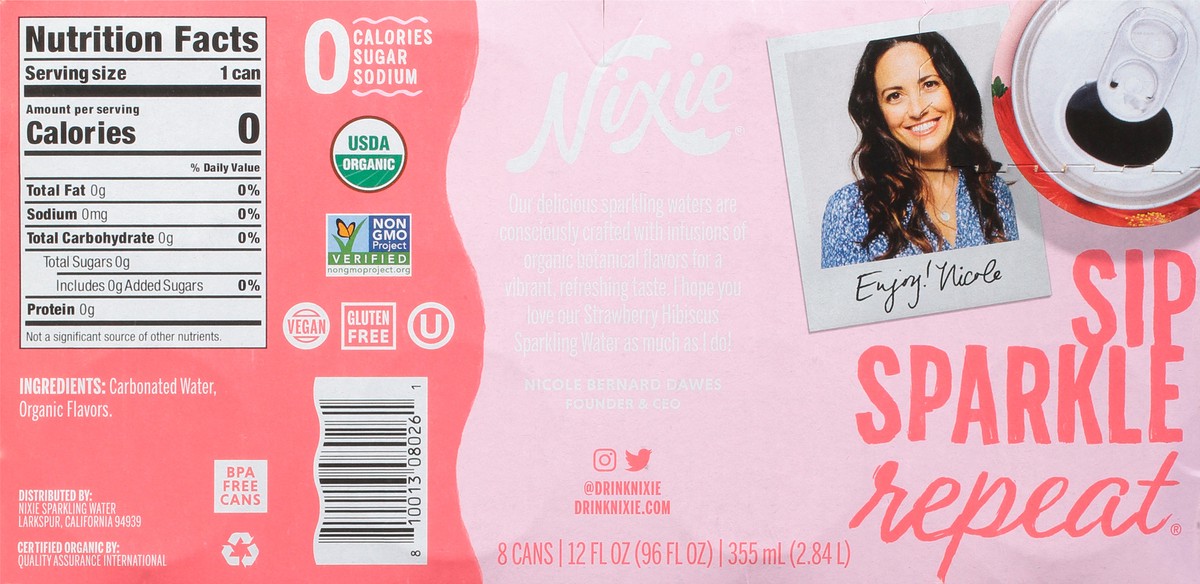 slide 6 of 9, Nixie Strawberry Hibiscus Sparkling Water 8 - 12 fl oz Cans, 