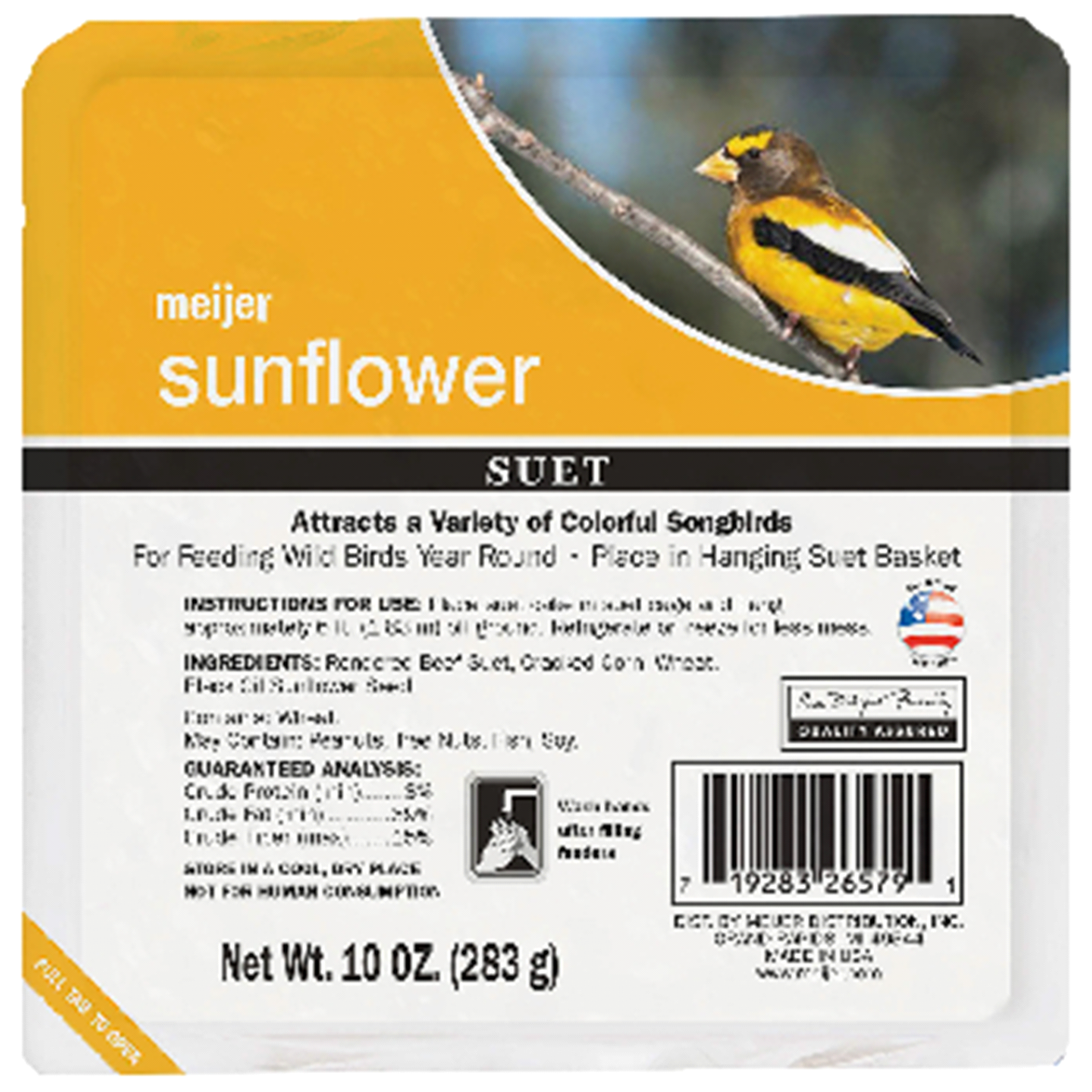 slide 1 of 1, Meijer Sunflower Wild Bird Suet, 10 oz