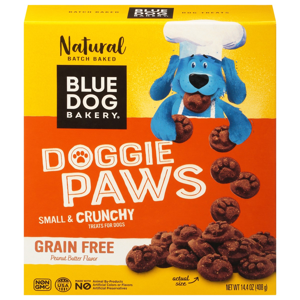 slide 1 of 15, Blue Dog Bakery Doggie Paws Small & Crunchy Grain Free Peanut Butter Flavor Treats for Dogs 14.4 oz, 16 oz