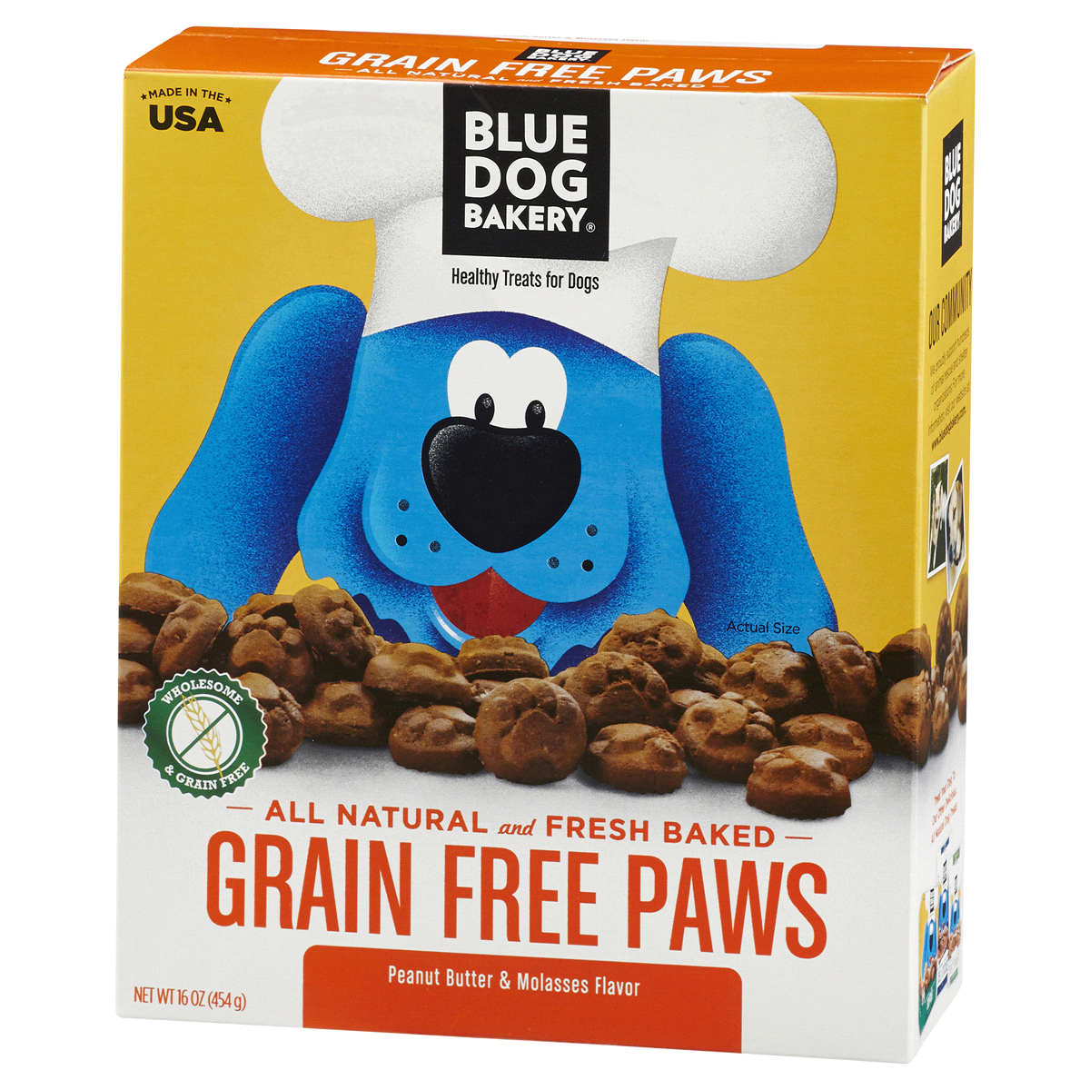 slide 3 of 7, Blue Dog Bakery Peanut Butter & Molasses Paws Grain Free Dog Biscuits, 16 oz