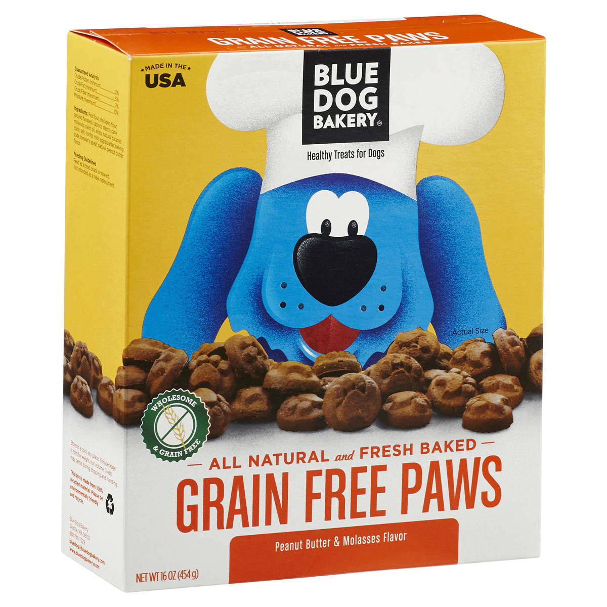 slide 5 of 7, Blue Dog Bakery Peanut Butter & Molasses Paws Grain Free Dog Biscuits, 16 oz