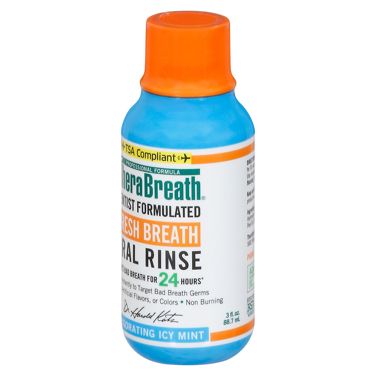 slide 2 of 9, TheraBreath Fresh Breath Mouthwash, Icy Mint, Alcohol-Free, Travel Size, 3 fl oz, 3 fl oz