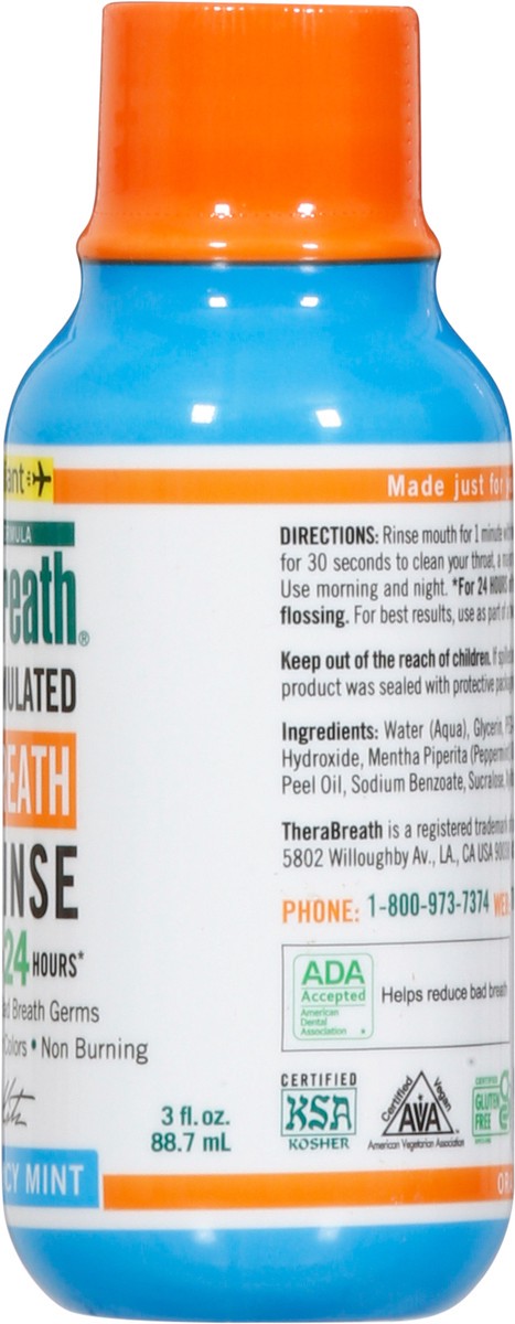 slide 5 of 9, TheraBreath Fresh Breath Mouthwash, Icy Mint, Alcohol-Free, Travel Size, 3 fl oz, 3 fl oz