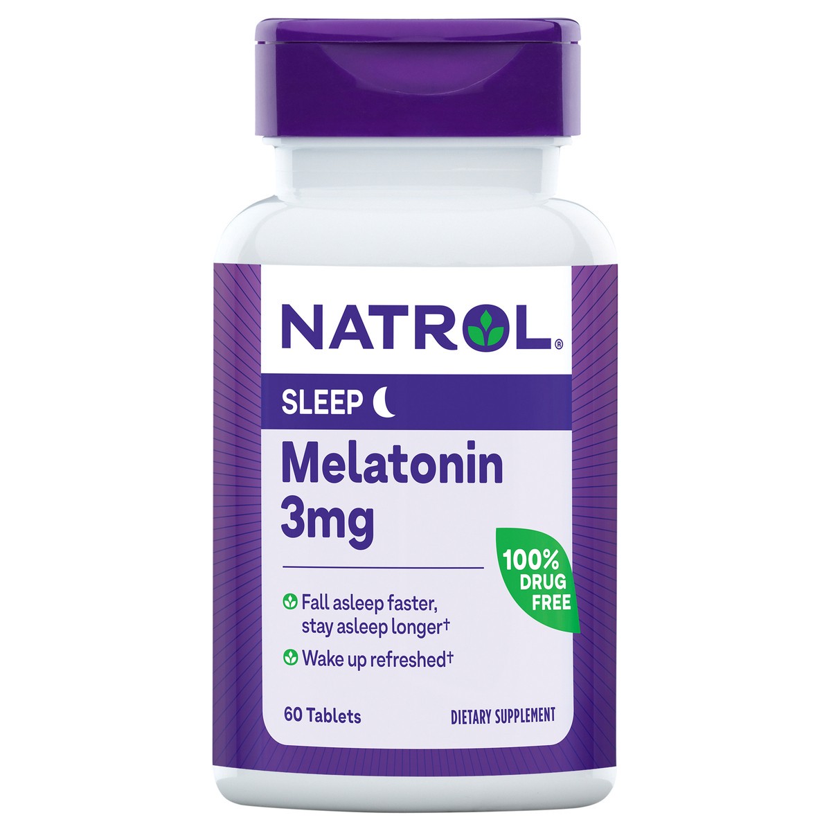 slide 1 of 1, Natrol 3mg Melatonin Sleep Aid Tablets, Fall Asleep Faster, Stay Asleep Longer, 99% Pure Melatonin, Dietary Supplement, 60 Count, 60 ct