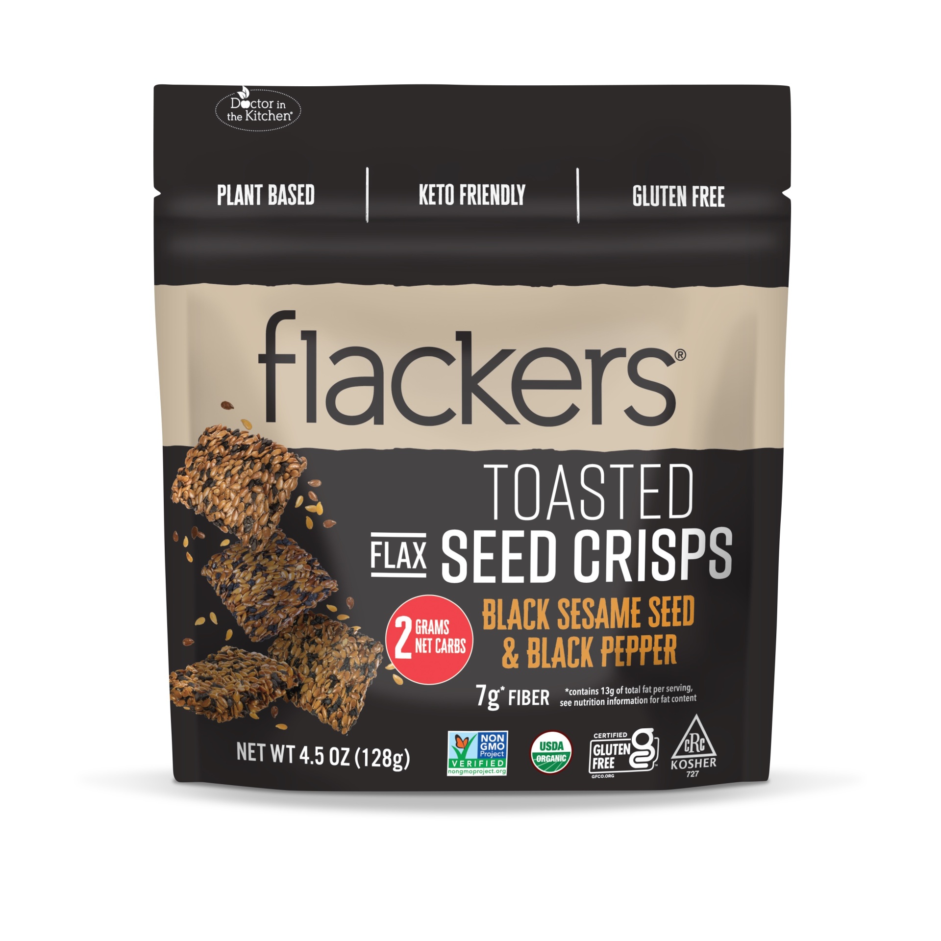 slide 1 of 2, Flackers, Organic Toasted Seed Crisps, Black Sesame, 4.5 oz