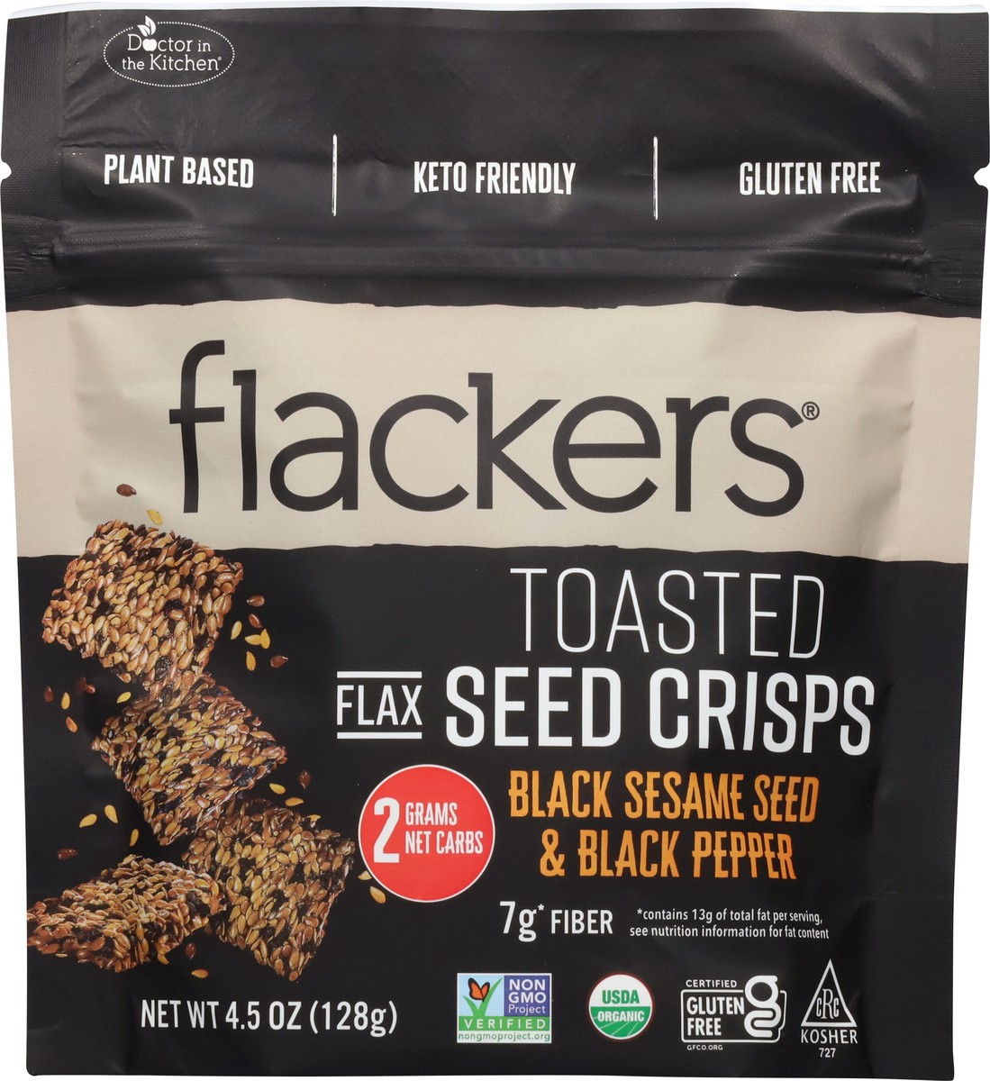 slide 8 of 11, Flackers Organic Plant-Based Toasted Flax Seed Black Sesame + Black Pepper Crisps 4.5 oz, 4.5 oz