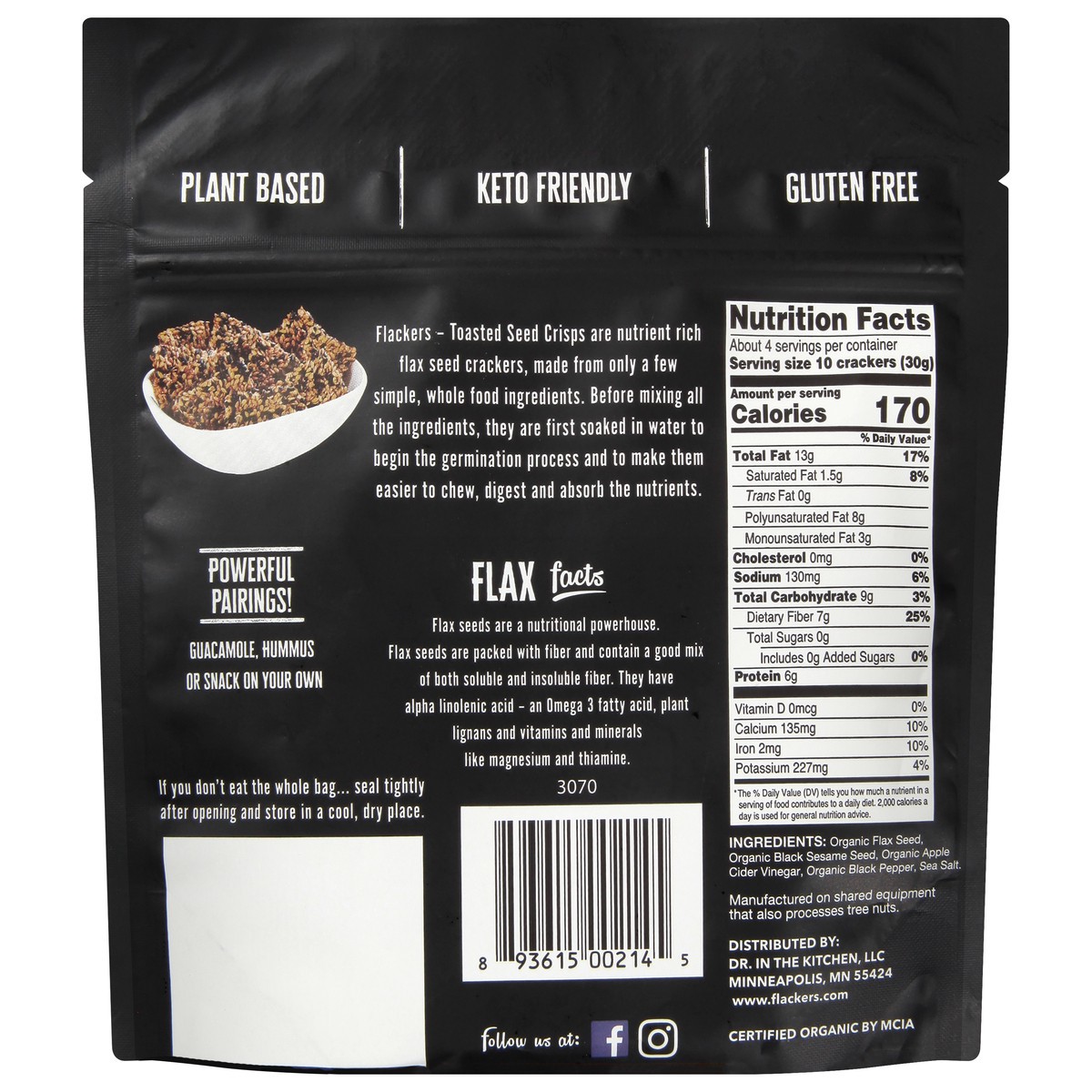 slide 9 of 11, Flackers Organic Plant-Based Toasted Flax Seed Black Sesame + Black Pepper Crisps 4.5 oz, 4.5 oz