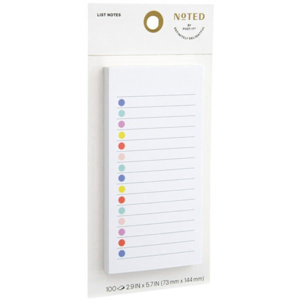 slide 3 of 6, Noted By Post-It Lined Notes With Dots, 2-15/16"" X 5-3/4"", White/Multicolor, 100 Sheets Per Pad, 100 ct