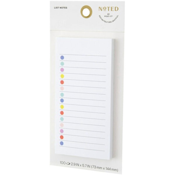 slide 6 of 6, Noted By Post-It Lined Notes With Dots, 2-15/16"" X 5-3/4"", White/Multicolor, 100 Sheets Per Pad, 100 ct