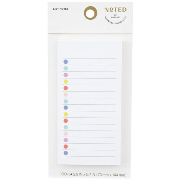 slide 1 of 6, Noted By Post-It Lined Notes With Dots, 2-15/16"" X 5-3/4"", White/Multicolor, 100 Sheets Per Pad, 100 ct