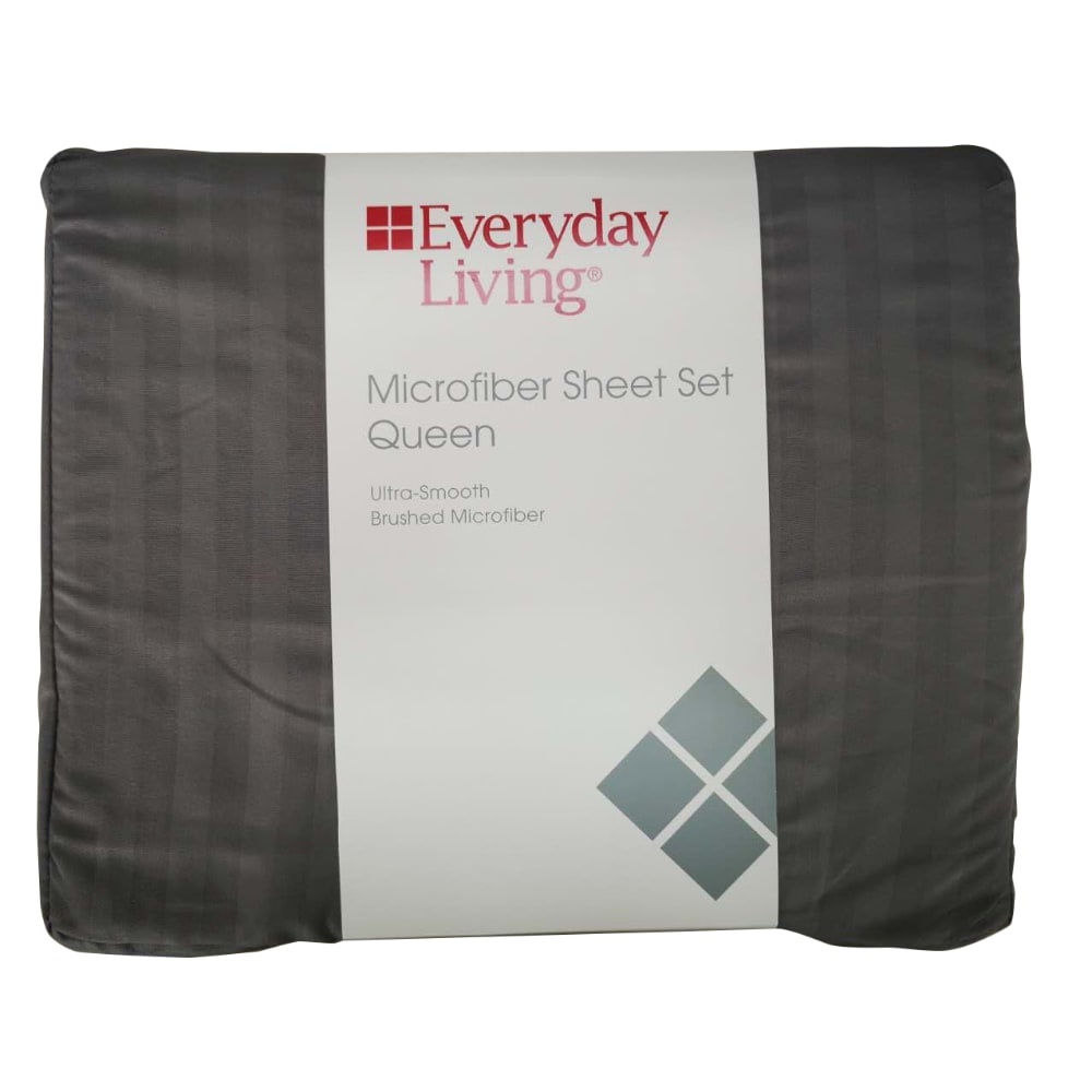 slide 1 of 2, Everyday Living Microfiber Striped Sheet Set - 4 Piece - Frost Gray, Queen Size