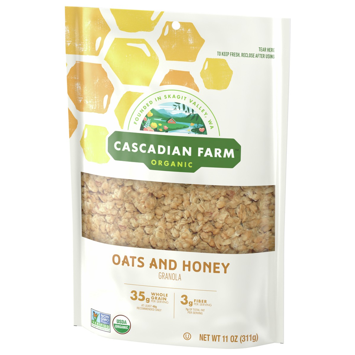 slide 6 of 14, Cascadian Farm Organic Granola, Oats and Honey Cereal, Resealable Pouch, 11 oz., 11 oz