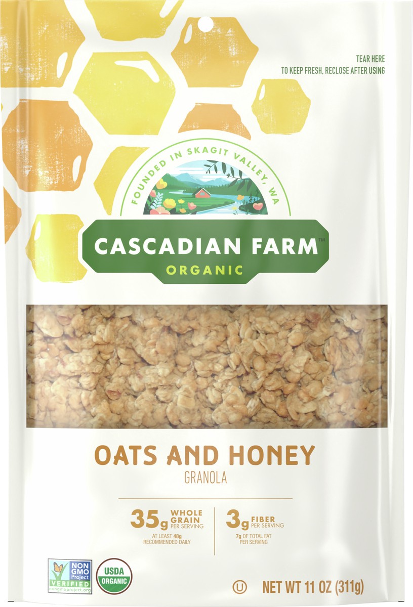 slide 12 of 14, Cascadian Farm Organic Granola, Oats and Honey Cereal, Resealable Pouch, 11 oz., 11 oz