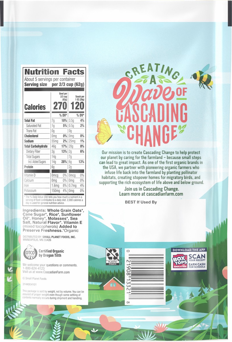 slide 14 of 14, Cascadian Farm Organic Granola, Oats and Honey Cereal, Resealable Pouch, 11 oz., 11 oz