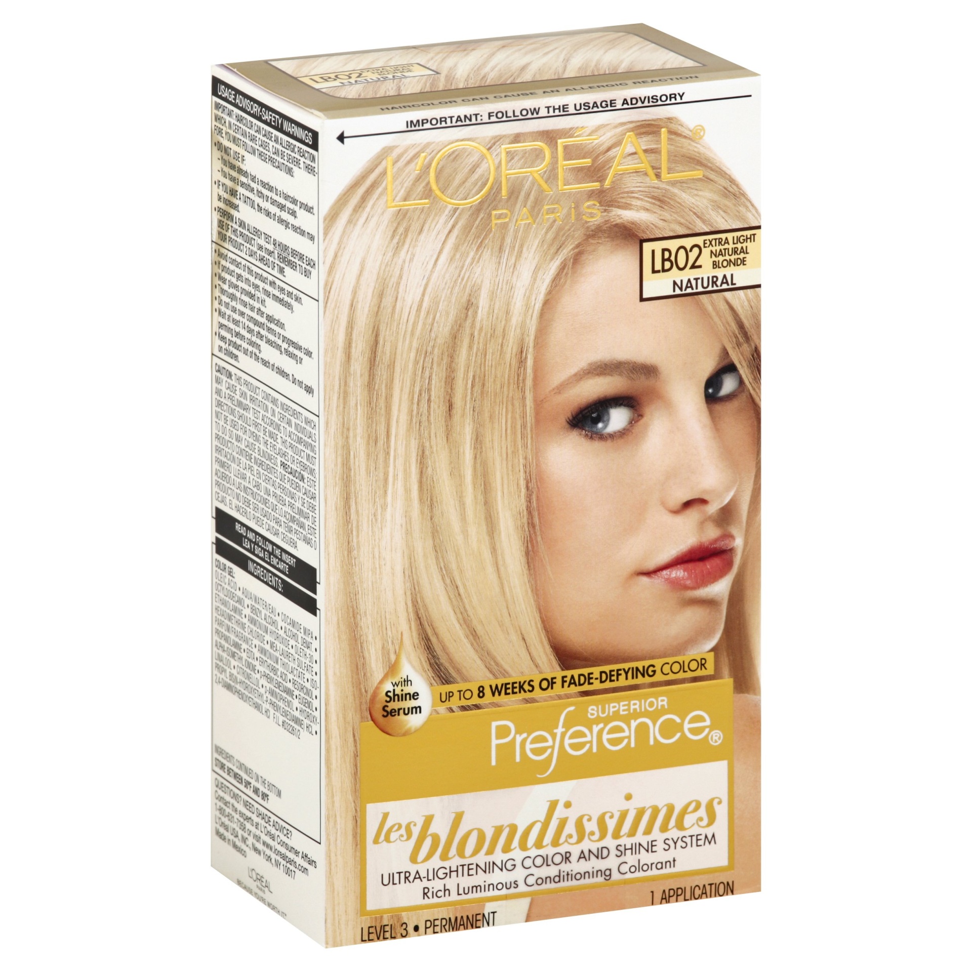 Loréal Superior Preference Fade Defying Color Shine System Lb02 Extra Light Natural Blonde 5373