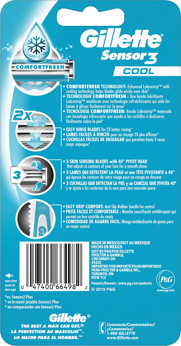 slide 2 of 4, Gillette Sensor3 Cool Men''s Disposable Razors, 8 Count, 8 ct