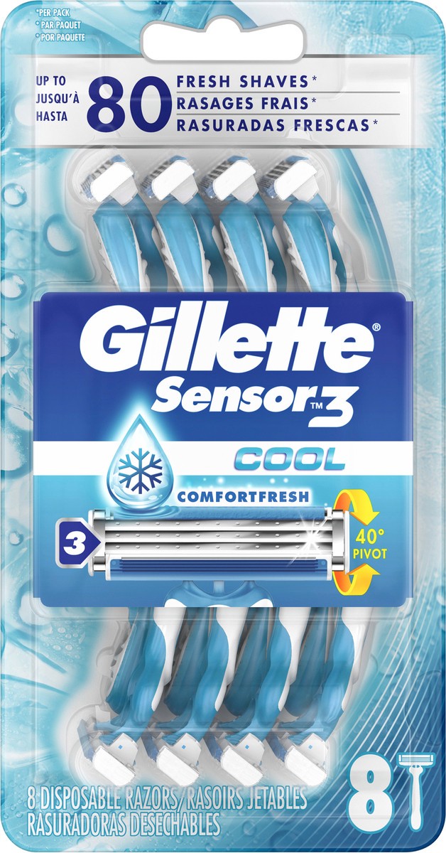 slide 3 of 4, Gillette Sensor3 Cool Men''s Disposable Razors, 8 Count, 8 ct
