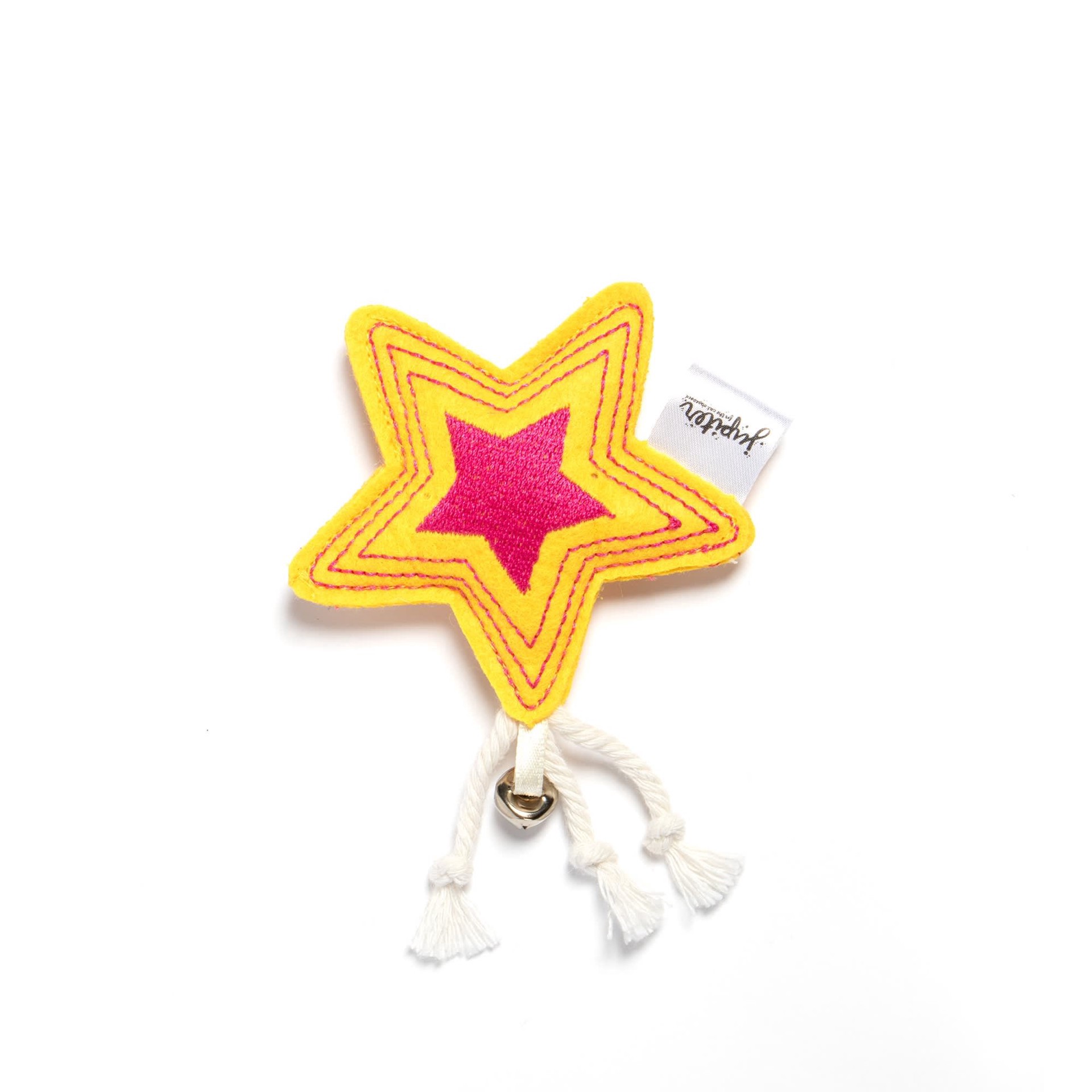 slide 1 of 1, Jupiter Yellow Embroidered Star Felt Catnip Toy, Small, 1 ct