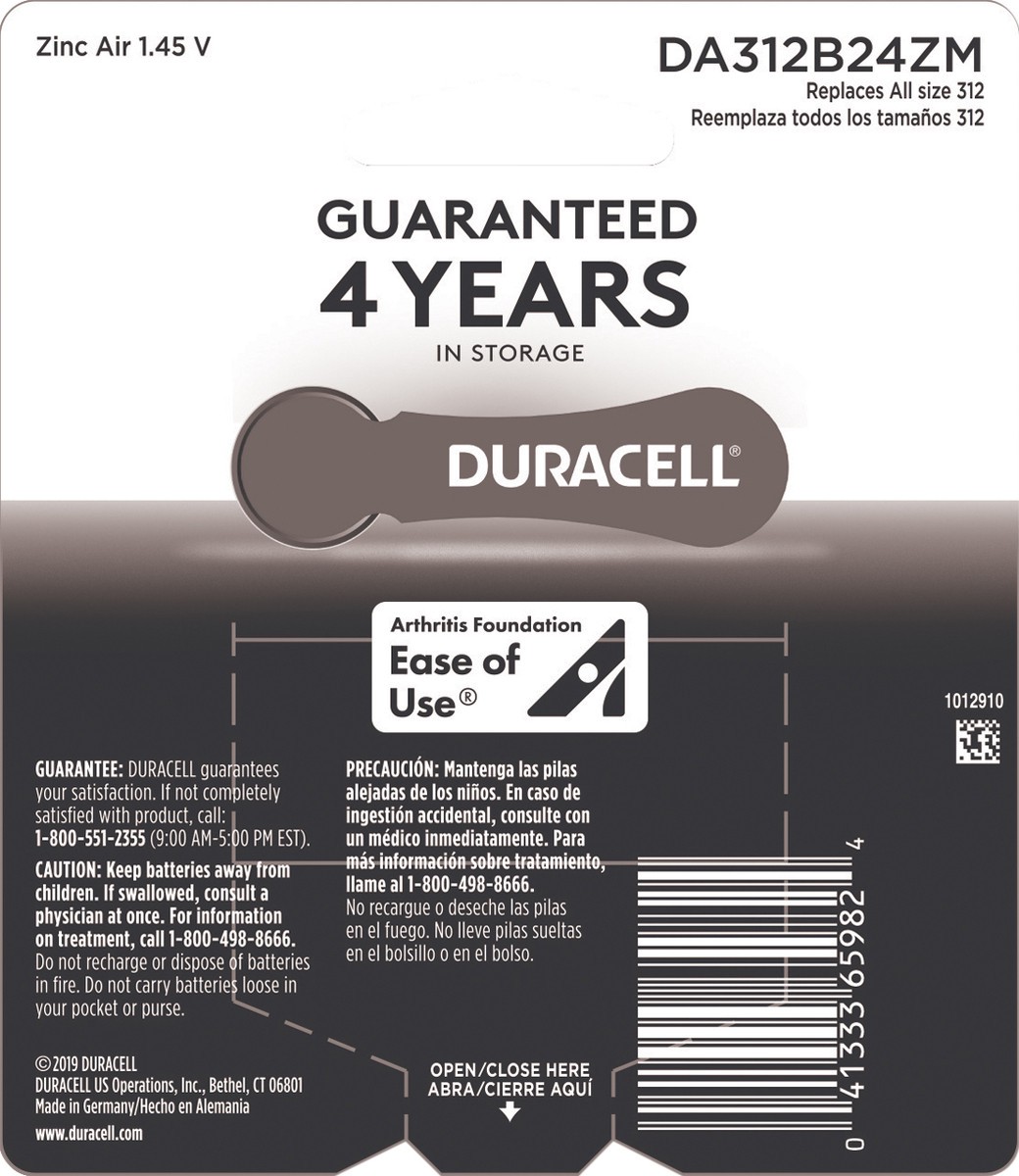 slide 4 of 7, Duracell Size 312 Hearing Aid Batteries, Brown, 24 Ct, 24 pk