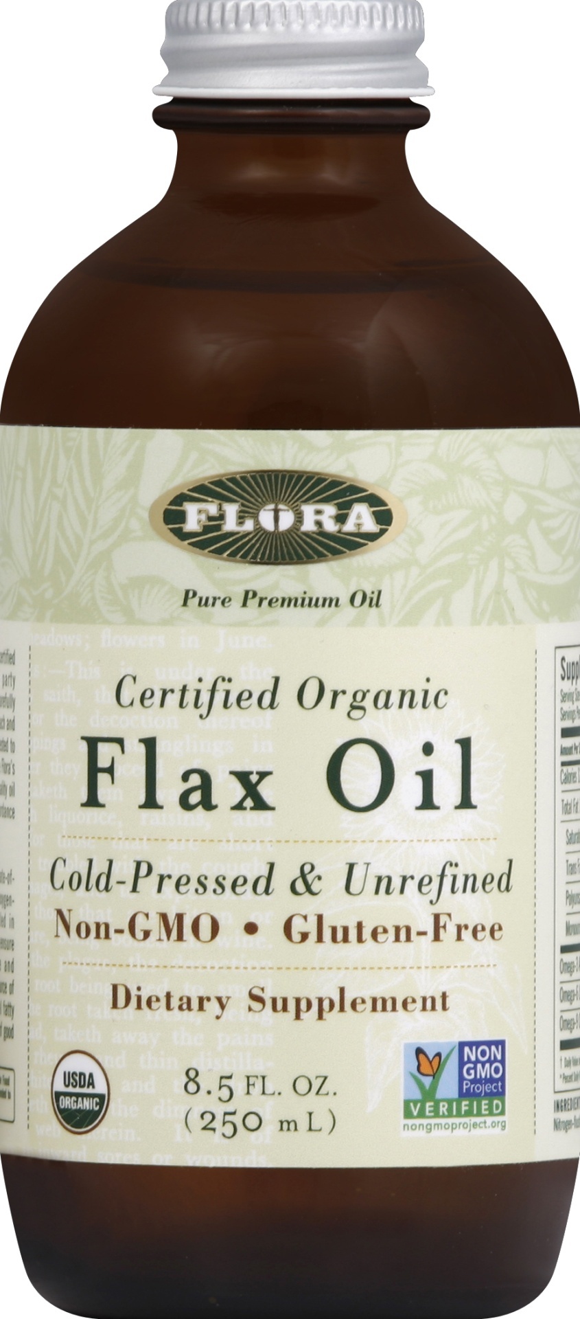 slide 1 of 1, Flora Organic Unrefined Flax Seed Oil, 8.5 oz